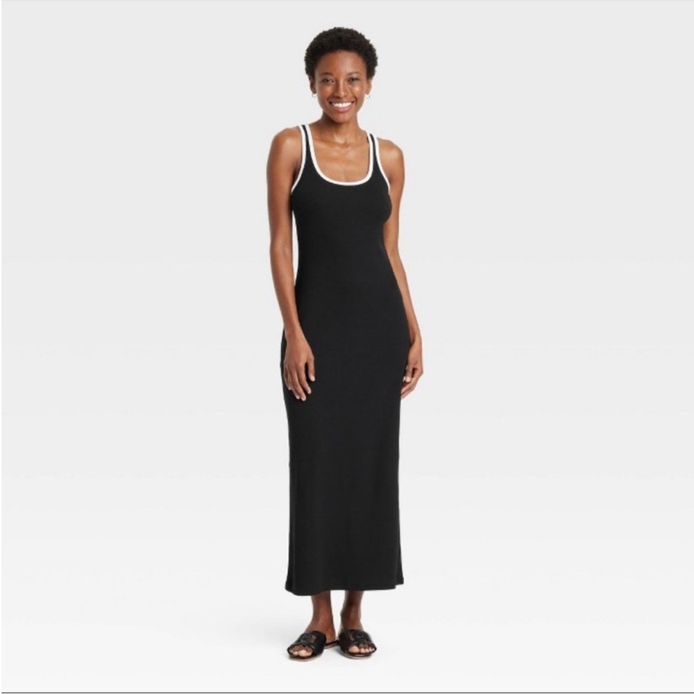 a new day Black Midi Tank Dress with White Trim